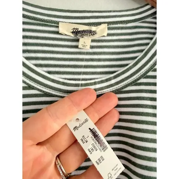 Madewell | NWT Perfect Crewneck Tee Green White Stripe Allday Jersey | Sz L - Picture 4 of 7